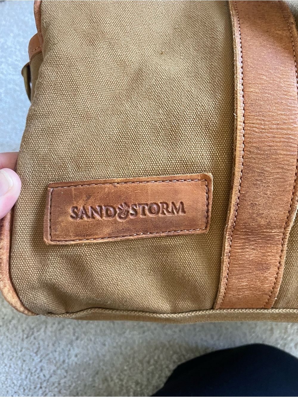Sandstorm Canvas Duffel Bag in Tan with Leather Trim - Picture 6 of 8